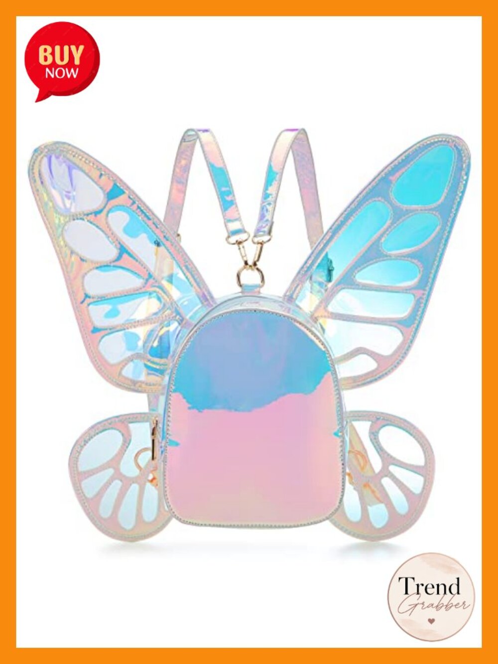 Laser Holographic Faux Leather Butterfly Wing Backpack Daypack